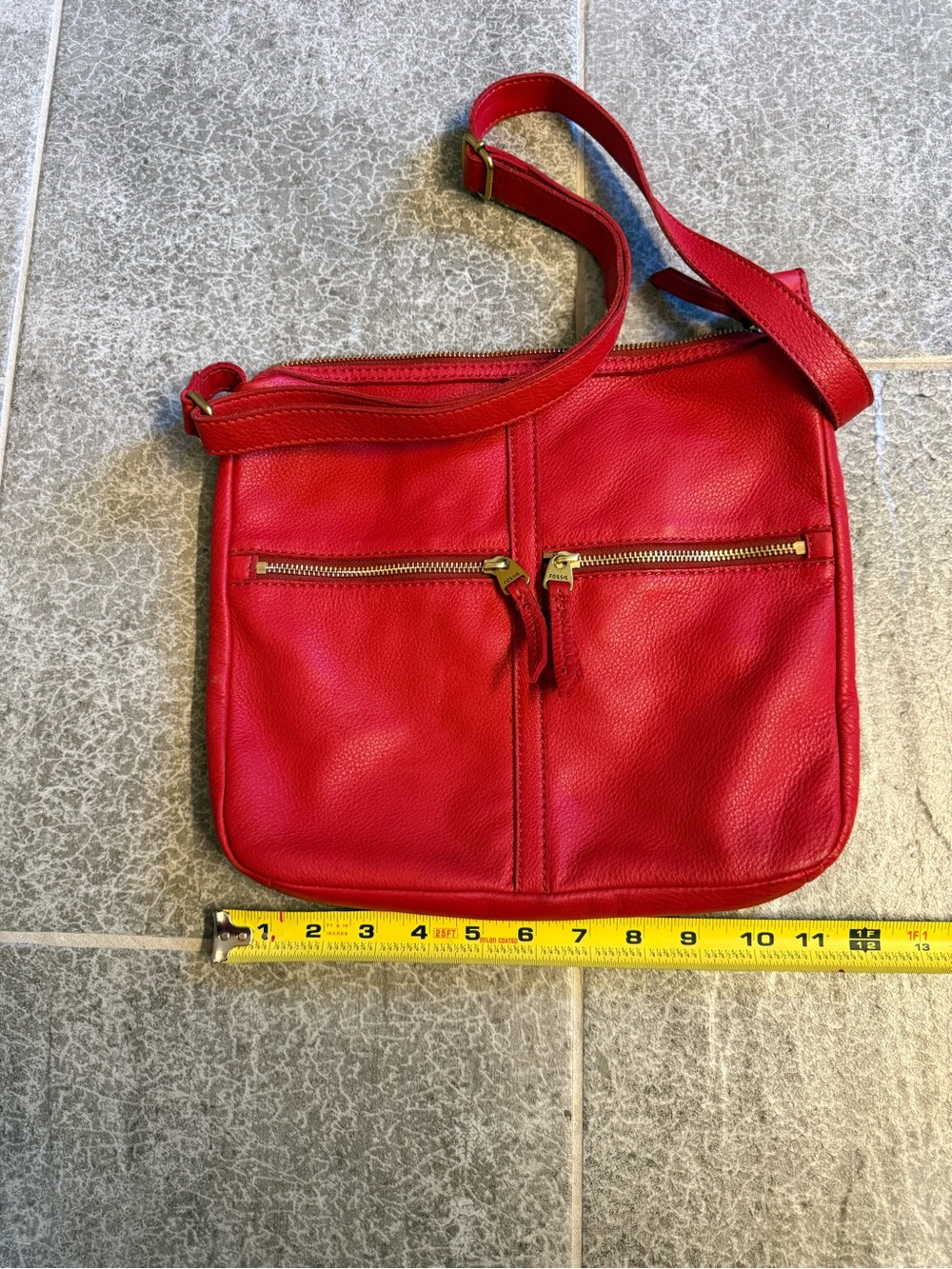Fossil Red Pebbled Leather Crossbody with Dual Front Zips - Picture 7 of 8